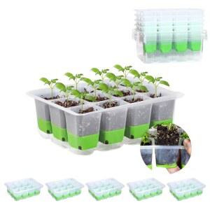 ZSYWODFO 씨앗 스타터 트레이, 5팩 재사용 가능한 실리콘 씨앗 스타터 트레이, 5개의 베이스 트레이 포함, 쉽게 이식할 수 있는 접이식 디자인, 채소, 꽃, 허브를 위한 실내 정원 용품, 총 60셀