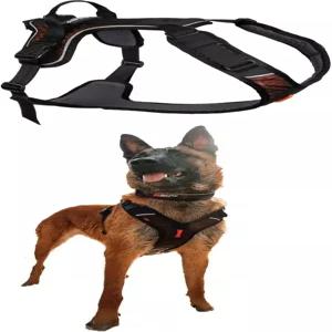 3개의 목줄 클립 손잡이 및 반사 검은색/오렌지색 사이즈 M의 중형견용 논스톱 도그웨어 락 하네스 조절