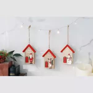 트리 오너먼트 우드장식 하우스 산타 3p 크리스마스 교회장식 벽장식 성탄절파티 연말