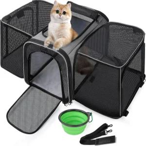 페큐트 고양이 캐리어 확장 가능 초대형 반려동물 가방 통기성 메쉬가 있는 접이식 반려견 및 고양이용