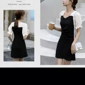 [에이치플러스몰]여름용 반팔 쉬폰 프릴 원피스 셔링 하객 사무실 정장