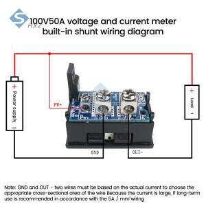 호환 20A/50A 내장 션트 디지털 전압계 전류계 DC7-100V 볼트 앰프 미터 0.28 인치 듀얼 LED 디스플레이 패