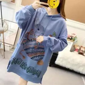 [리더스] 여자 박시 루즈핏 토끼 프린팅 롱 후드티 (5944755A)