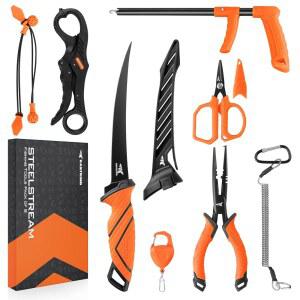 KastKing SteelStream 8p 낚시 도구 키트 - 낚싯대, 필레 나이프, 플로팅 피쉬 립 그 , 땋은 가위, 리트랙터, 갈고리 제거기, 번지 코드 포함 플라이어