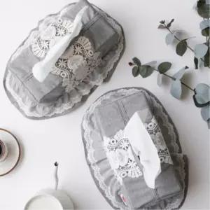 엔틱감성 그레이 레이스포인트 휴지각 케이스 커버 인테리어 각티슈커버 두루마리휴지