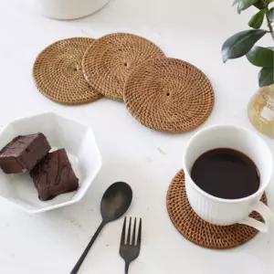 라탄 티타임 원형 컵받침 티 코스터 컵쟁반 우드코스터 잔받침 컵홀더 건고추 카페컵