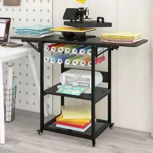 비닐 롤 홀더가 있는 펀시아 3단 이동식 열 프레스 테이블 접이식 선반이 이송 스탠드 DIY 승화 이송기용