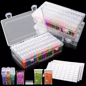 품투스 3팩 다이아몬드 아트 보관 용기 라벨 스티커가 부착된 192개의 그리드 아크릴 비드 박스 5D 도트