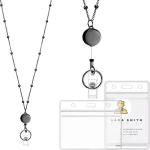 신분증 배지용 랜야드 스테인리스 스틸 배지 2개 방수 홀더 포함 접이식 크루즈 선박 키 카드용 교사