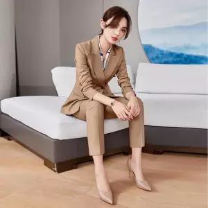 여성 슬림핏 정장 세트 바지 가을 긴팔 재킷 의류 결혼식 겨울 팬츠 투피스