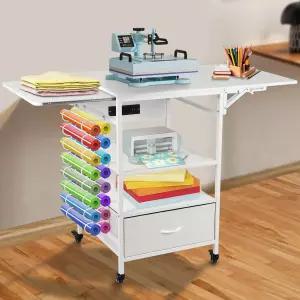 3단 이동식 열 프레스 테이블 비닐 롤 홀더가 있는 접이식 전달 기계 스탠드 DIY 승화 티셔츠 모자 캡 전사