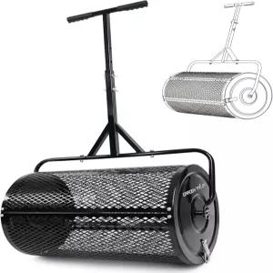 설치 지지 액세서리가 있는 퇴비 스프레더 24인치 피트모스 상부 토양용 금속 메쉬 롤러 잔디 거름 멀치