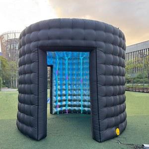 Vinfgoes 10피트 지름 원형 풍선 LED 360 포토 부스 인클로저(LED 조명 포함), 결혼식, 생일, 전시회, 2도어용 에어 블로워 배경 제공