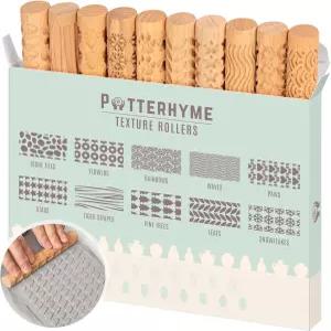 도자기 및 도자기용 도예 10개 나무 점토 텍스처 롤러 세트 - 슬래브용 스탬프 도구 모델링 페인팅 유약