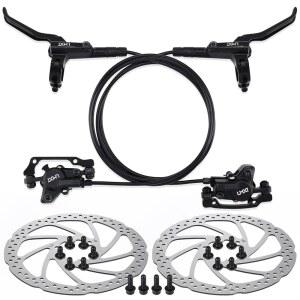TOBWOLF 1쌍 MTB 디스크 브레이크 세트, 160mm 로터가 장착된 유압 키트, 전면 좌측 81cm 및 후면 우측 147cm, 산악 자전거 E-Bike 뚱뚱한 로드 바이크용 알루미늄 오일 압력 캘 레버