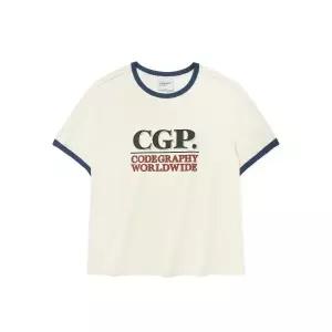 브랜드정품 코드그라피 CGP (우먼) 스퀘어 로고 링거 반소매 티셔츠_크림 337430
