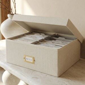 지코토 장식 사진 보관함 - 칸막이가 있는 튼튼한 린넨 정리함은 최대 1700장의 사진과 4x6장의 사진을 보관하기에 완벽합니다 뚜껑이 휴대용 스크랩북 보관 용기