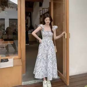 [에이치플러스몰]이쁘다요 우아한 어깨 여성 스퀘어 프릴 여름 원피스 롱