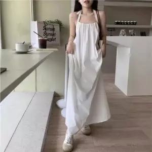 [에이치플러스몰]이쁘다요 해변 휴양지 롱 라인 원피스 홀터 민소매 여름