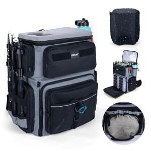 고투어 낚시 백팩(쿨러 포함), 66L 600D 태클 백팩(봉 홀더 3개 EVA 커버, 헬멧 홀더, 레인 캠핑 하이킹용 소금물 대형 가방, 장비 보관 남성용 선물