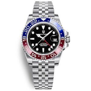 [미국배송] 남성용 파가니 디자인 GMT 시계 자동 40MM 날짜 100M 방수 스테인리스 사파이어 유리 기계식 손목시계 PD-1662