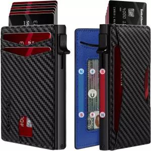 ID 창이 있는 남성용 RUNBOX 슬림 카드 지갑 - 미니멀리스트 RFID 팝업 기능 초박형 디자인 메탈 명함