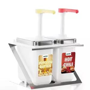원트조인 나초 치즈 디스펜서 - 5.5Qt 조미료 펌프 스테인리스 스틸 하우징 및 뚜껑 식품 등급 PP 2 병