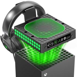자동 모드가 있는 XBX 시리즈 X 쿨링 팬 방진 기능, LED 조명이 Xbox 콘솔, 내장형 조절식 냉각 시스템, 탑 쿨러, 헤드셋 홀더가 게임 액세서리
