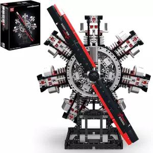 몰드 킹 군용 항공기 엔진 빌딩 블록 키트 모터와 함께 작동하는 3089피스 방사형 항공 모델 기계 과학