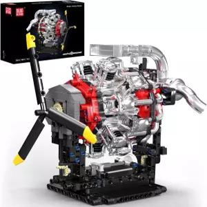 몰드 킹 항공기 엔진 빌딩 블록 세트 - 모터가 장착된 미니 방사형 항공 모델 키트 7기통 DIY STEM 건설