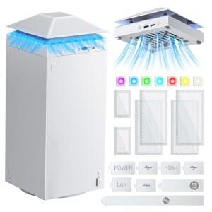 컬러풀한 라이트 스트립, 먼지 커버 필터, 고무 플러그, 저소음 탑 팬, 3단 기어, 쿨러 및 터치 스위치, USB 포트 2개(흰색)를 갖춘 Xbox Series X 콘솔용 자동 냉각 팬 방진 기능