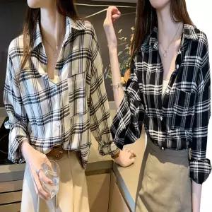 여성 체크무늬 캐주얼 정장 루즈핏 남방 셔츠 상의