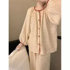 옥뚜브레 커플잠옷세트 작은 장미 면 실내복 잠옷 세트 UNO1