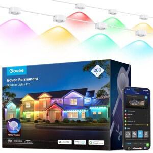 고비 퍼머넌트 아웃도어 라이트 프로, 데일리 및 액센트 조명을 위한 120개의 RGBIC LED 조명, 75개의 야외 장식용 장면 모드, IP67 방수, 알렉사, 구글 어시스턴트, 매터, 화이트와 함께 작동합니다