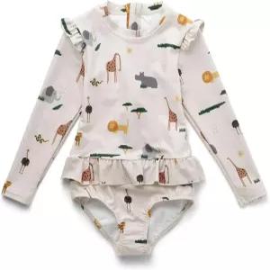 LDIOIF 걸스 원피스 수영복 지퍼 래쉬가드 긴팔 러플 헴 UPF50+