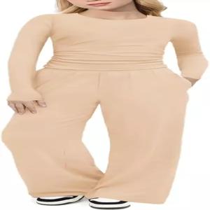 Arshiner 소녀 2종 세트 가을 의상 라운지 루즈 롱 슬리브 탑 와이드 레그 팬츠 트레이닝복