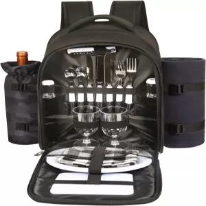 단열 쿨러 수납공간이 있는 2인용 합팀 피크닉 백팩 와인 홀더 플리스 담요 커틀러리 세트 커플용 약혼