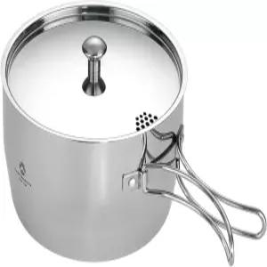 캠핑문 2쿼터 캠핑 소스팬 3겹 스테인리스 스틸 조리 냄비 뚜껑 접이식 손잡이 포함 소형 보관 휴대용 IH