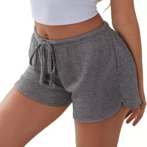 에쿠아르 여성 와플 니트 파자마 반바지 소프트 드로우스트링 라운지 바텀 캐주얼 운동 포켓 포함