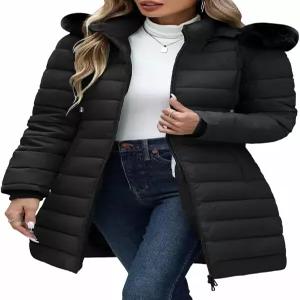 우이쿠에 여성용 겨울 패딩 코트 - 두꺼운 플리스 안감 다운 재킷 방수 따뜻한 후드 파카와 인조 모피
