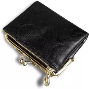 AOXONSEL 여성 지갑 작은 RFID 여성용 컴팩트 이중 접이식 가죽 빈티지 동전 지퍼와 키스 잠금 장치 포함