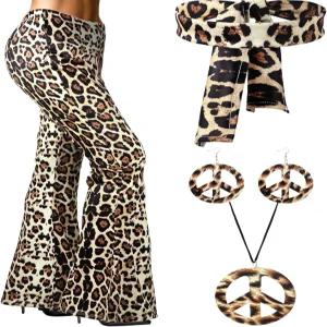 새티니어 60년대 70년대 여성 히피 의상 세트 디스코 레트로 플레어 벨 하의 바지 할로윈 코스프레 파티