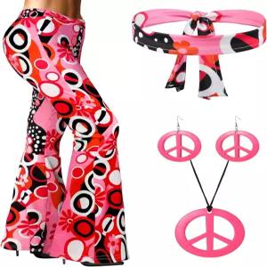 새티니어 60년대 70년대 여성 히피 의상 카니발 파티 할로윈을 위한 디스코 레트로 플레어 팬츠