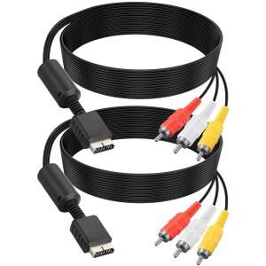 PS2 / PS1 Playstation용 AV 케이블, TV 코드(2팩, 콘솔과 모니터용 비디오 앤 RCA to 호환되는 오디오 플러그 1 슬림 플레이) Playstation 복합 어댑터