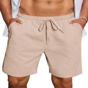 쿠판디 남성 캐주얼 와플 반바지 엘라스틱 허리 여름 해변 7인치 운동 트레이닝 스웨트