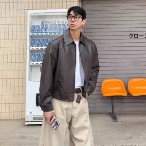 남자 레더 블루종 크롭 싱글 자켓