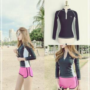 [2개구성] 학교 교실 학원 관공서 반지퍼 화이트 슬림핏 베이직 라인 반집업 배색 래쉬가드 NWE2CCCF