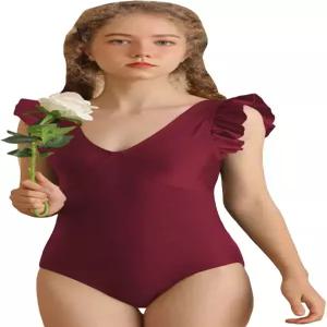 WDIRA 소녀 러플 트림 원피스 수영복 V넥 모노키니