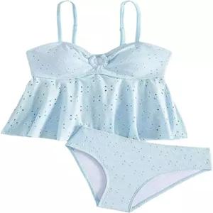 SHENHE 걸의 러플 플런스 탱키니 수영복 O 링 스파게티 스트랩 아일렛