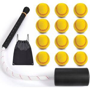 jujingyang baseball & softball swing trainer balls with bag, 12 bat batting - includes training rope equipment practice aid tool, tote
